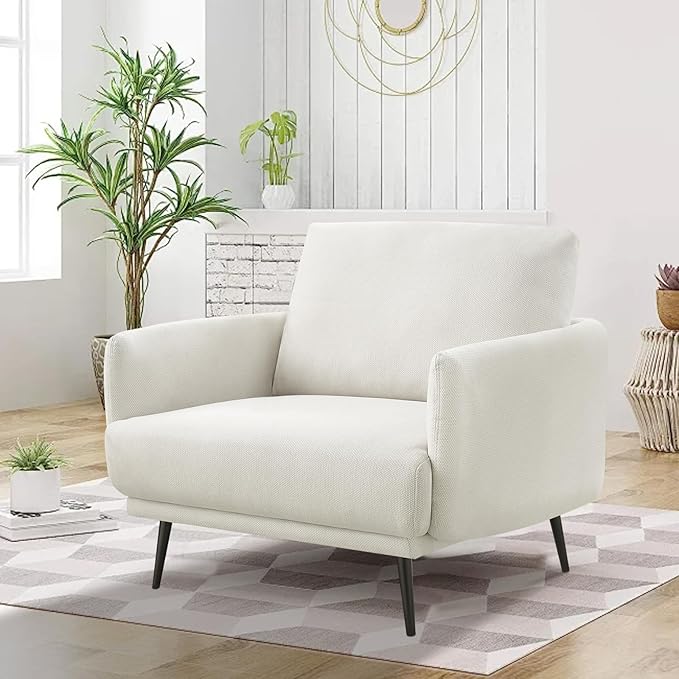 Oversized Accent Chair for Living Room Chairs Reading Arm Chair Comfy Modern Single Sofa Side Chairs with Metal Legs & Soft Cushion for Bedroom, Waiting Room (Polyster Pearl White, Set of 1)