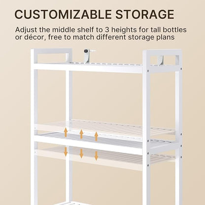 Gizoon Over The Toilet Storage, 3 Tier Bamboo Bathroom Organizer with Adjustable Shelf, Freestanding Above Toilet Stand, Bathroom Storage Shelf Rack