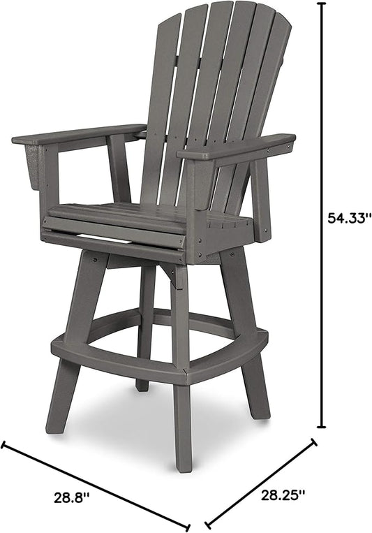 POLYWOOD Nautical Adirondack Swivel Bar Chair, Slate Grey - 30" Bar Height Outdoor Patio Stool - Heavy-Duty HDPE Lumber - Tall Bistro Seating for Deck, Pool & Garden - 360° Rotating High Top Chair