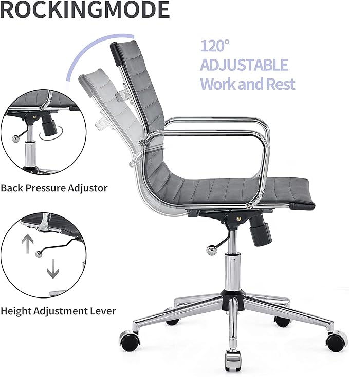 Modern Black Office Chair Computer Desk Chairs Conference Leather Home Office Dsek Chair Mid Back Swivel Chairs with Arms (Black)…