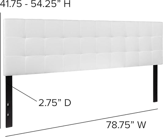 EMMA + OLIVER Quilted Tufted Upholstered King Size Headboard in White Fabric