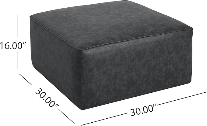 Christopher Knight Home Ellis Faux Leather Ottoman Footstool, Square Pouf Poufee Footrest Ottoman Large Seat, Modern Side Table for Living Room Bedroom Home Decor Gifts, Black