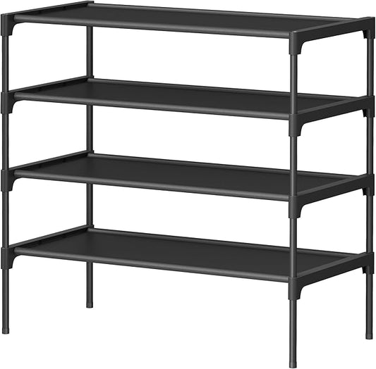 SONGMICS Shoe Rack, 4-Tier Shoe Storage Organizer, Space-Saving, 11.6 x 24.5 x 27.7 Inches, Entryway, Metal Frame, Non-Woven Fabric Shelves, Ink Black ULSH024BH01S