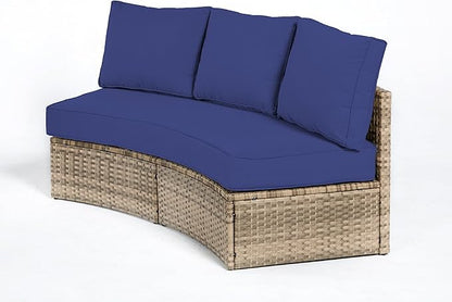 Patio Furniture Sets, 3 Piece Half-Moon Sectional Round Sofa Set, Outdoor Patio Furniture with Cushions for Beach, Pool, Balcony, Blue
