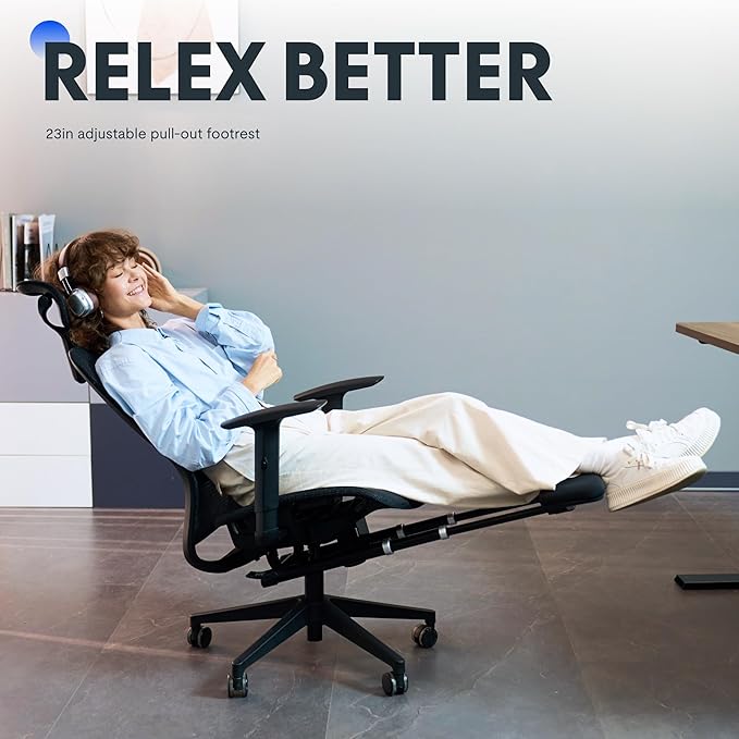 FLEXISPOT OC3 Air Ergonomic Office Chair with Footrest, Mesh Back Computer Chair, Home Office Desk Chairs, with Adjustable Lumbar Support/3D Headrest/Reliable Base, Mesh Seat Cushion, Black, Air-F