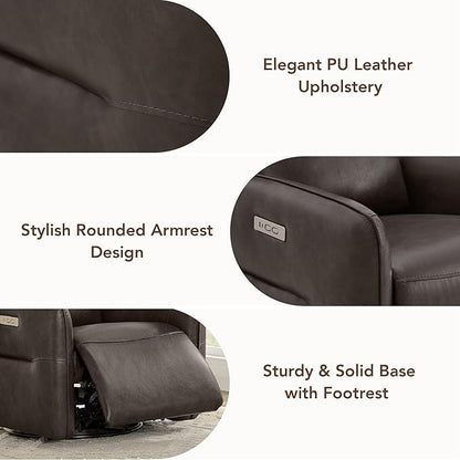 CHITA Power Recliner Chair, Faux Leather Swivel Glider for Adults, Electric Nursery Rocking Chair with USB & Type-C Charging for Living Room, Bedroom, Chocolate Brown