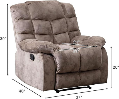 EBELLO Manual Recliner Chair, Overstuffed Reclining Sofa with Soft Padded Headrest and Armrest, Soft Fabric Single Couch for Living Room, Light Brown