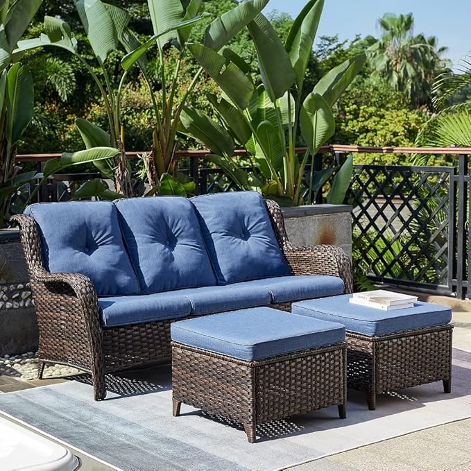 HUMMUH Patio Furniture 6 Pieces Outdoor Furniture Set Wicker Outdoor Sectional Sofa with Swivel Rocking Chairs,Patio Ottomans,Patio Coffee Table