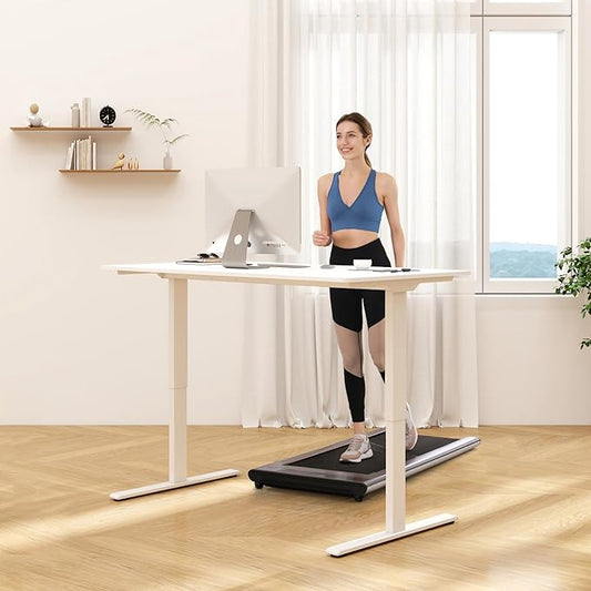 FLEXISPOT E3 Dual Motor Electric Standing Desk 55x28 Inch Whole-Piece Board Height Adjustable Electric Sit Stand Desk (White Frame + White Desktop, 2 Packages)