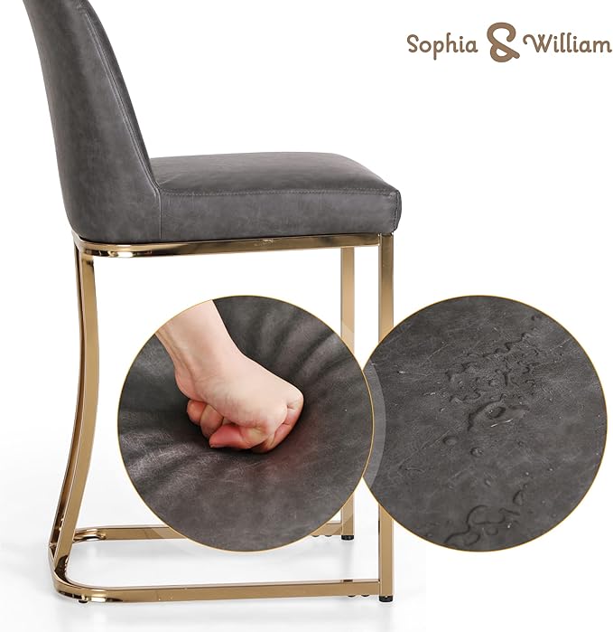 Sophia & William Counter Height Bar Stools Set of 2, 24" Bar Stools with Back for Kitchen Counter, Modern PU Leather Kitchen Counter Stools,Grey Gold