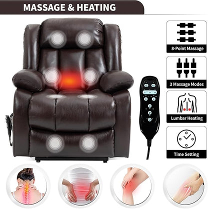 Recliner Chairs for Adults, Power Lift Chair for Elderly, Oversized Bedroom Chair with Massage&Heat, Leather Nursery Glider Chair for Living Room, Sofa Chair Home Theater Seating with Lumbar Support