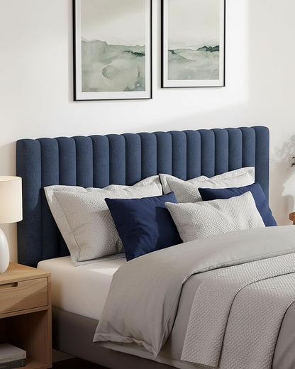 Queen Size Upholstered Headboard Only, Channel Tufted Headboard with Adjustable Height, Easy Assembly, Navy Blue