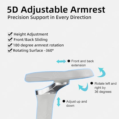 Ergonomic Home Office Desk Chair with Massage Lumbar Support，4D Headrest & 5D Armrests, Reclining Big and Tall 400LBS Mesh Chair with Footrest，Adjustable Back High and Seat Depth(Gray Rainbow)