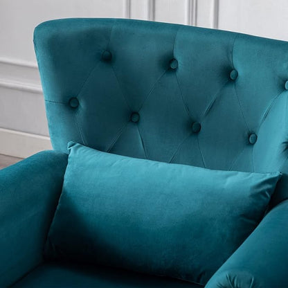 chairus Mid-Century Modern Accent Chair Comfy Tufted Single Sofa Chair Wingback Armchair with Pillow for Club, Living Room, Bedroom - Velvet, Teal