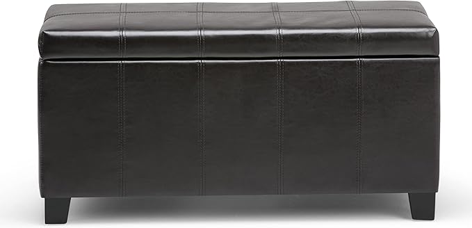 SIMPLIHOME Dover 36 inch Wide Contemporary Rectangle Storage Ottoman Bench in Tanners Brown Vegan Faux Leather, Assembled, For the Living Room, Entryway and Family Room