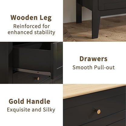 6 Drawers Black Dresser for Bedroom, 47" Wide Wood Modern Chest of Drawers, Shaker Style, Modular Dresser TV Stand for Bedroom, Living Room, Hallway (Black)