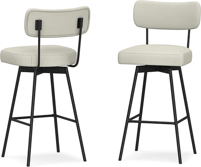 SIMPLIHOME Giselle Swivel Bar Stools (Set of 2) - 29 inch Seat Height Upholstered Metal Chairs in Natural Polyester Linen, Contemporary Seating for Kitchen or Bar with Cushioned Seat and Back