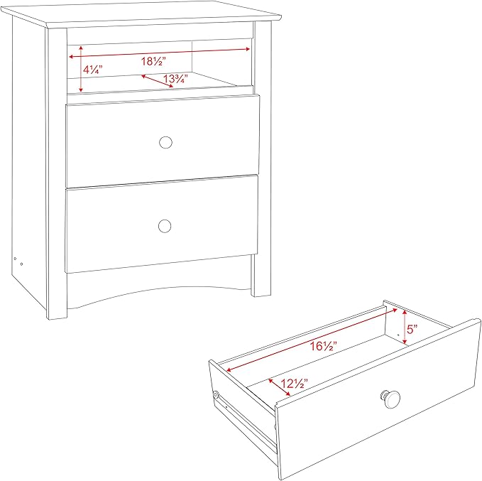 Prepac Sonoma 2 Drawer Nightstand: Elegant Bedroom Furniture, Bedside Table with Open Shelf, 23.25"W x 16"D x 28"H, Black