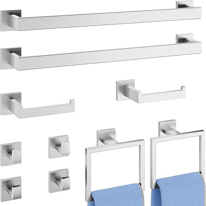 10-Piece Bathroom Hardware Accessories Set, 16 Inch SUS304 Stainless Steel Towel Bar Set, Wall Mounted Bathroom Towel Holders, Towel Hooks with Toilet Paper Holder
