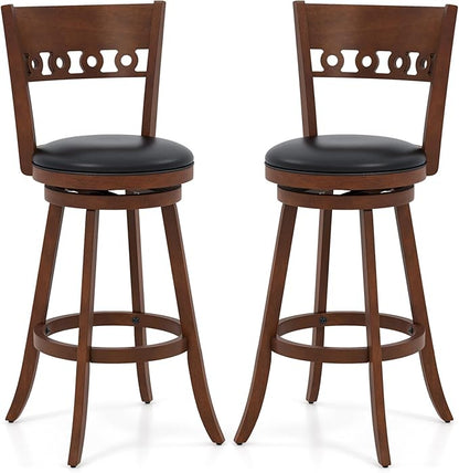 COSTWAY Bar Stools Set of 2, 30.5” Bar Height Bar stools with Solid Wood Legs, Cushioned Seat, Footrest, for Home, Kitchen Island, Bar (2, 30.5'' Seat Height)