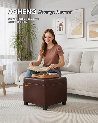 17.7 inches Synthetic Leather turfed Ottomans Cube with Legs, Metal-Framed Square Storage Ottoman Foot Rest Stool Holds 770 LB for Dorm Living Room Bedroom Brown UASND63R