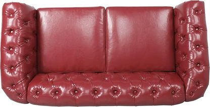 LEVNARY Leather Sofa, Chesterfield Tufted Upholstered 2 Seater Couch, Modern Loveseat Couch Classic Furniture for Living Room Bedroom (Wine Red)