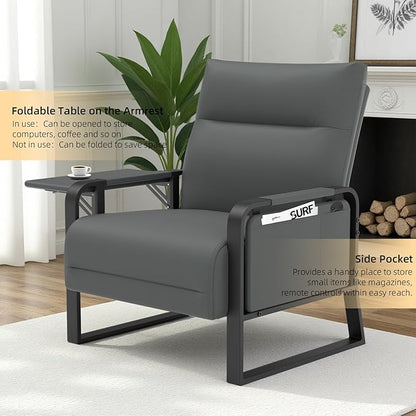 Faux Leather Accent Chairs Set of 2 with Flip Up Tray Tables Soft Backrest for Living Room Office Bedroom Modern Accent Chairs, Gray