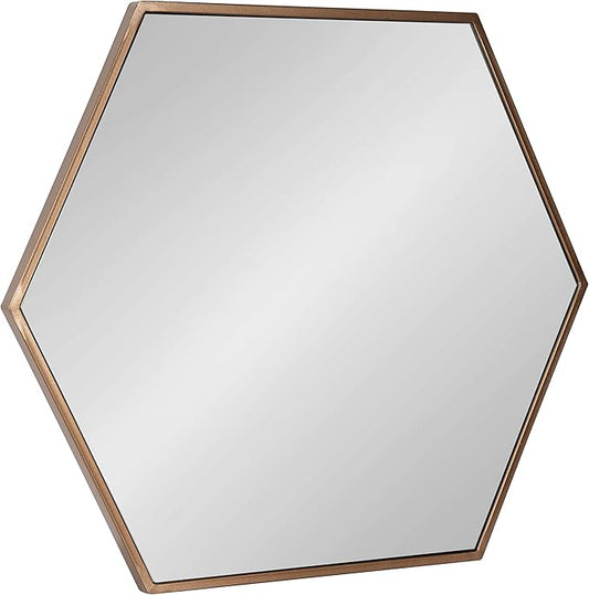 Kate and Laurel McNeer Modern Wall Mirror, 22 x 25, Bronze, Geometric Hexagon Mirror for Wall