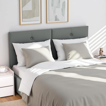 Modern Queen Headboard, Upholstered Faux Leather Bed Headboard with Solid Wood & Sturdy Metal Legs, Tufted Adjustable Height Headboards in Button Design, Grey