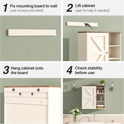 Bathroom Wall Cabinet, Farmhouse Medicine Cabinet with Barn Doors and Adjustable Shelves, 24'' Kitchen Wall Mounted Cabinet, Floating Over Toilet for Kitchen, Living Room
