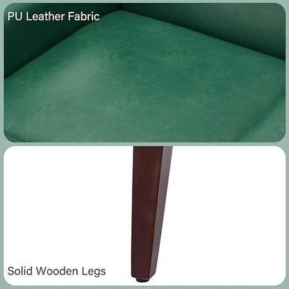 Accent Chair, Mid-Century Modern PU Leather Chairs with Arms for Living Room, Comfy Upholstered Club Single Sofa Armchair for Bedroom Waiting Room with Solid Wood Frame（Leather Green, Set of 2)