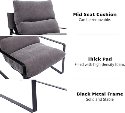 HEAH-YO Modern Accent Chairs Set of 2, Linen Fabric Living Room Chairs with Removable Cushion and Solid Metal Frame, Comfy Reading Chairs for Bedroom, Grey