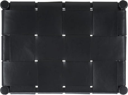 SAFAVIEH Couture Collection Devnie Black Woven Leather & Black Solid Wood Ottoman (Fully Assembled)