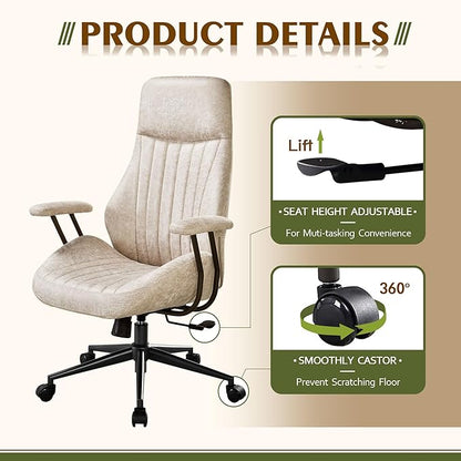 High Back Office Chair,Modern Swivel Office Chair,Brown Suede Fabric Gaming Chair,Height Adjustable Home Office Desk Chair with Lumbar Support