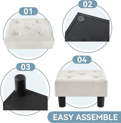 Poofzy Small Foot Stool Ottoman, Velvet Ottoman Foot Rest with Legs, Rectangle Foot Rest for Couch, Footstools and Ottomans Small for Living Room and Entryway (Beige)