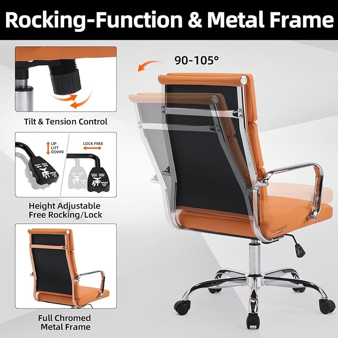 Office Chair, Ergonomic Adjustable Desk Chair, Mid Back Executive Comfortable Leather Lumbar Support Home Computer Chair with Padded Seat Swivel Wheels