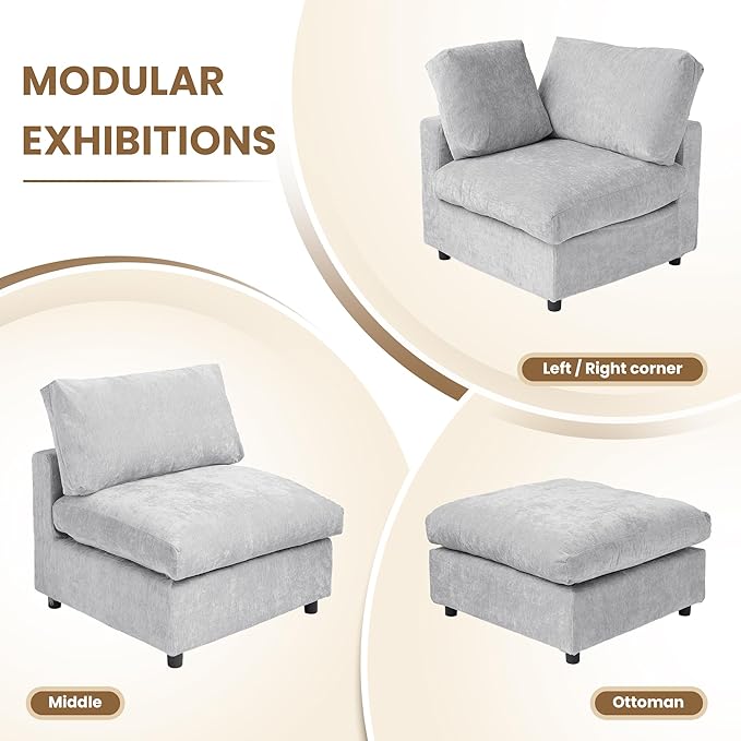 WJShome Sectional Couches for Living Room, 67 Inch Loveseat Sofa with Chenille Upholstery & Double Layer Cushions, Modern Apartment Size Modular Couch for Bedroom，Gray