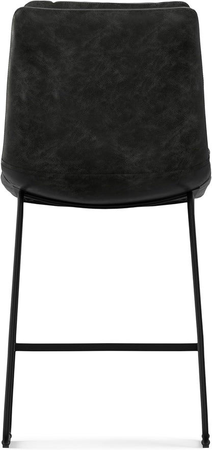 SIMPLIHOME Danika Counter Stools (Set of 2) - 24 Inch Seat Height Upholstered Metal Kitchen Seats in Distressed Charcoal Grey Vegan Faux Leather, Mid Century Seating with Tufted Design and Footrest