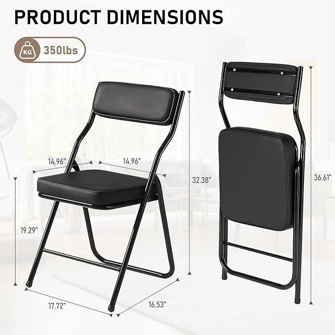 10 Pack Padded Folding Chairs with Cushion, Foldable Dining Chair Set Portable Indoor Outdoor Stackable Folding Chairs with Steel Frame for Home Office Events Wedding Party Black