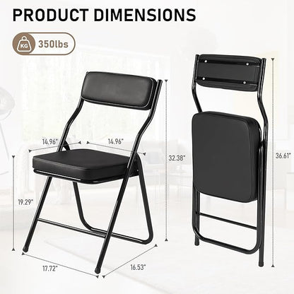 4 Pack Padded Folding Chairs with Cushion, Foldable Dining Chair Set Portable Indoor Outdoor Stackable Folding Chairs with Steel Frame for Home Office Events Wedding Party Black