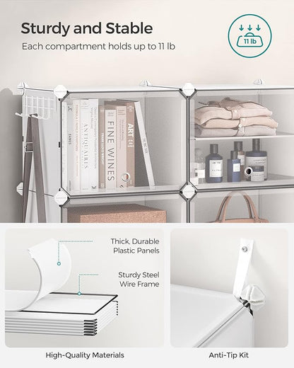 SONGMICS Shoe Rack Organizer, 6-Tier Shoe Storage Cabinet for Closet and Entryway, Holds 24 Pairs of Shoes, Adjustable, Cloud White and Trasparent ULPC033W01