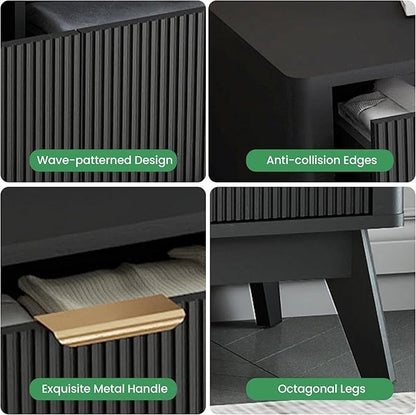 Fluted 5 Drawer Dresser, Tall Dresser with Deep Drawers, Wood Chest of Drawers for Bedroom, Modern Tall Chest Storage Organizer, Natural Finish for Hallway, Entryway, Living Room(Black)