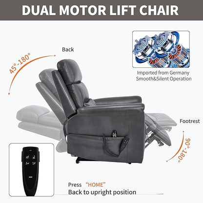 PELUMY Power Lift Recliner Chair for Elderly with Massage and Heat, Dual Motor Heavy Duty 350lbs Recliner, 8-Point Vibration & Lumbar Heating, Electric Lift Chair (Breathable Leather, Dark Grey)