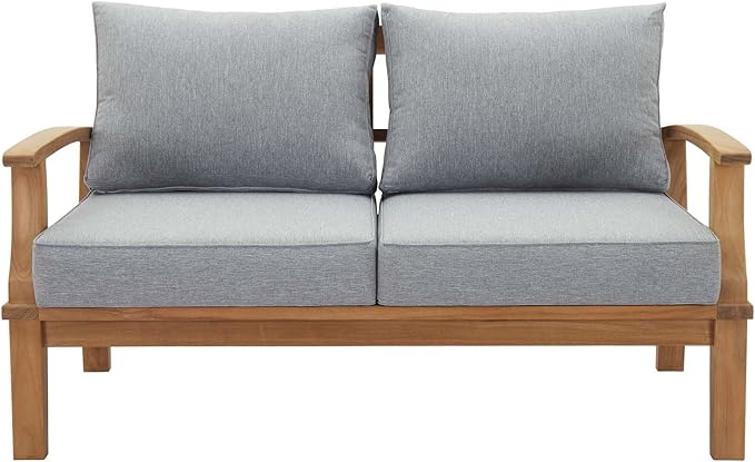 Modway EEI-1144-NAT-GRY-SET Marina Premium Grade A Teak Wood Outdoor Patio Loveseat, Natural Gray