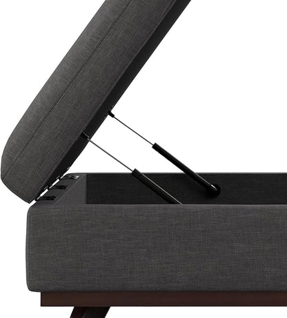 SIMPLIHOME Owen 40 inch Wide Mid Century Modern Square XL Coffee Table Storage Ottoman in Slate Grey Polyester Fabric, Assembled, for The Living Room, Entryway and Family Room