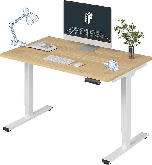 FLEXISPOT E6 3 Stages Dual Motor Electric Standing Desk 48x30 Inch Whole-Piece Board Height Adjustable Electric Sit Stand Desk(White Frame + Maple Desktop, 2 Packages)