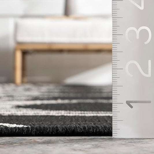 nuLOOM 8' x 10' Outdoor Tribal Geometric Area Rug, Stain Resistant, Weather Resistant, High Traffic, Patio, Balcony, Outside, Ranya Black