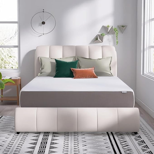 Amazon Basics Memory Foam Mattress, Medium Firm, 12 Inch, Queen, White/Grey
