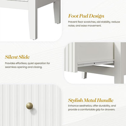 RoyalCraft White Fluted 4 Drawer Dresser for Bedroom, Modern Chest of Drawers, Wood Dresser for Storage Clothes, Wooden Storage Cabinet Nightstand for Bedroom, Hallway, Living Room, Entryway