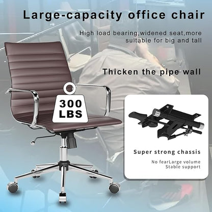 Arm Chair Ergonomic Office Chair with Wheels and Armrests Adjustable Heavy-Duty Swivel Chair for Home and Office Wide 22.83in Seat for Women and Men，Brown